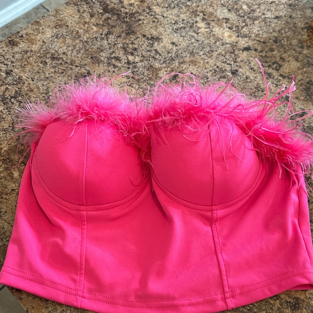 Salanta Pink Feather Trim Top Size Large wore once for a concert